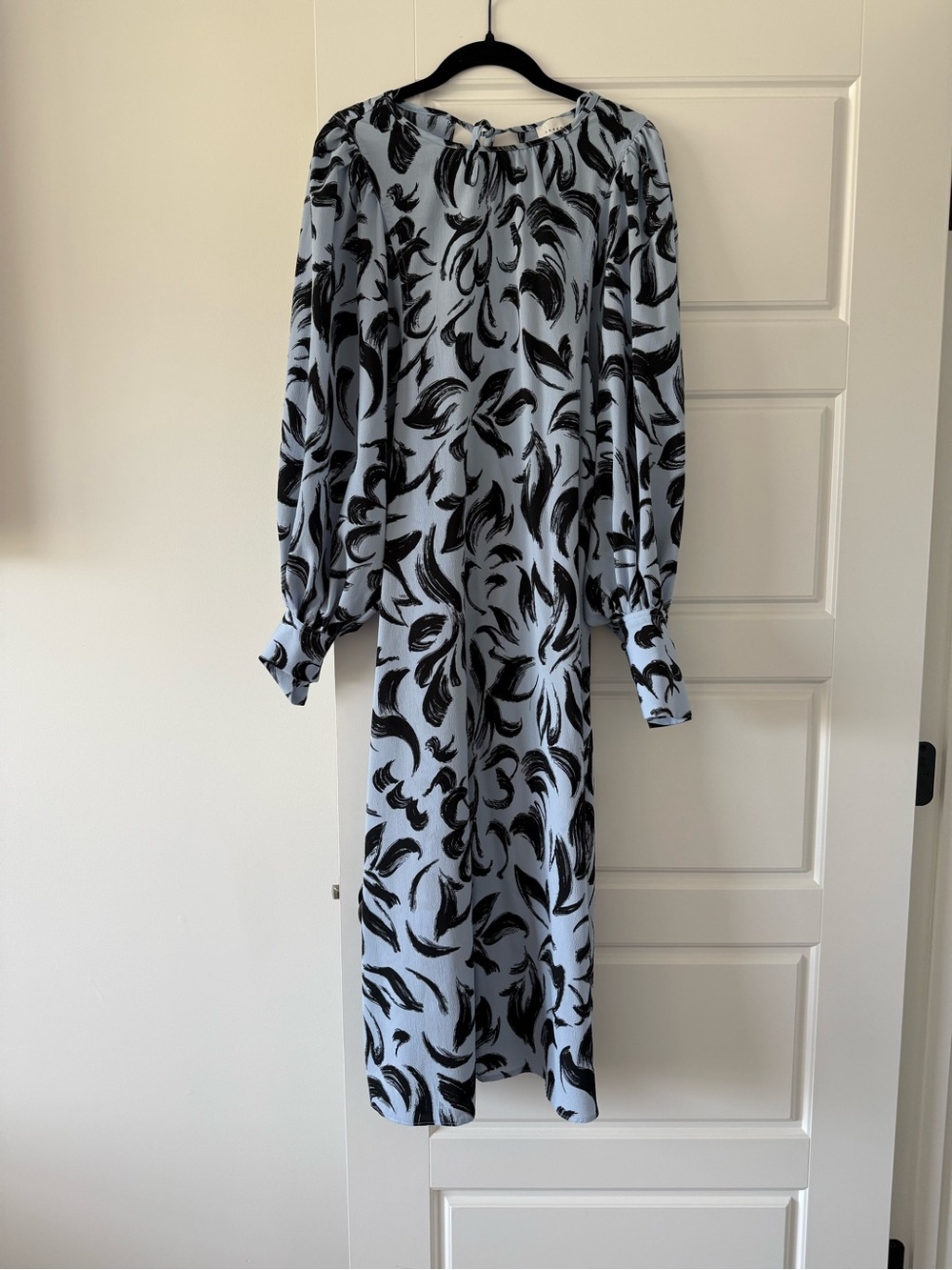 Topshop Pale Blue Long Sleeve Dress with Black Brushstroke Print